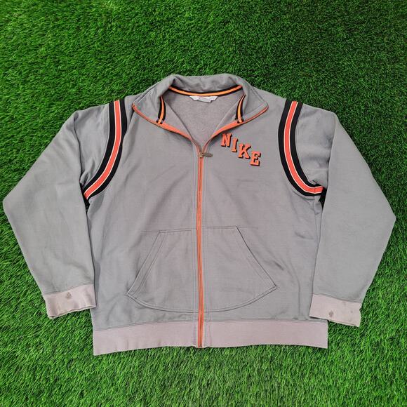 NIKE Track Fleece Jacket Large 24x24 Boxy Gray Orange - Picture 1 of 16